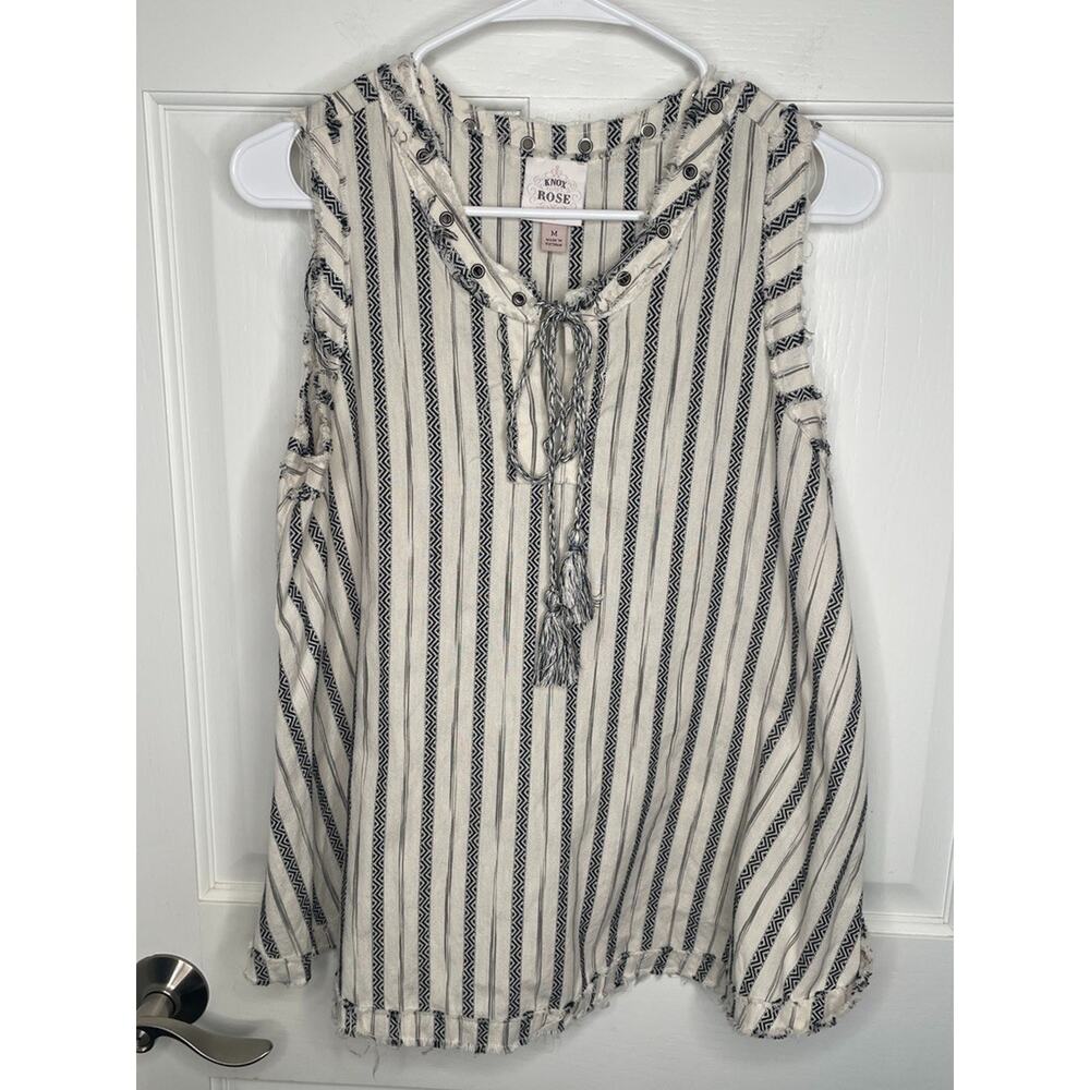 Knox Rose Women's 100% Cotton Jacquard Tassel Tank Top Sz M Boho Grommets Flowy